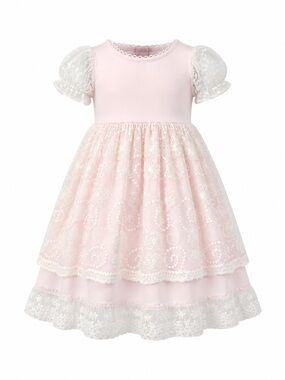 Girls' Pink Lace Overlay Party Dress